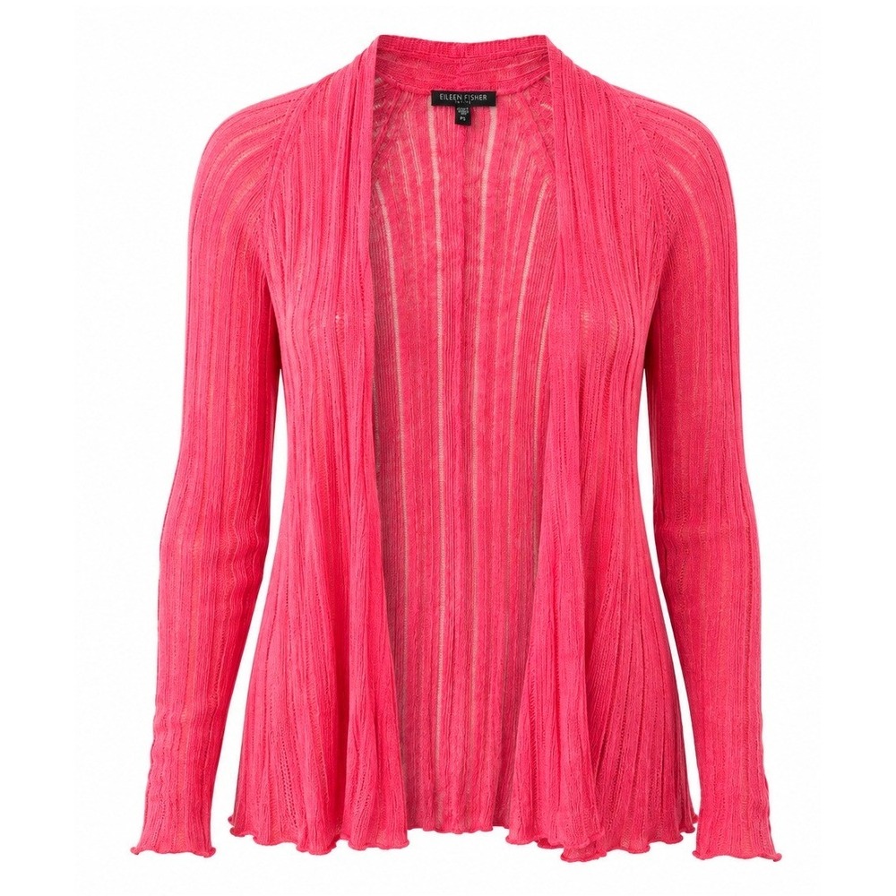 Eileen Fisher Cardigan PS Pink Linen Silk Ribbed Knit Open Front Lightweight